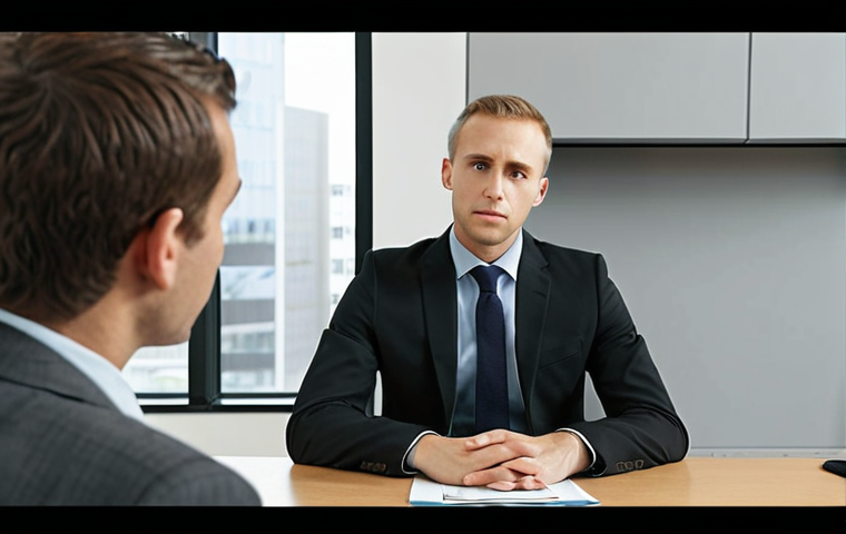 A split-screen image depicting two contrasting job interview scenarios. On one side, a sharply dressed applicant maintains confident eye contact with the interviewer while sitting upright; the background is a modern, well-lit office. On the other, an applicant avoids eye contact, slumps in their chair, and the office background appears cluttered and dim, suggesting a negative impression. The overall tone should be professional and slightly humorous to emphasize the difference.