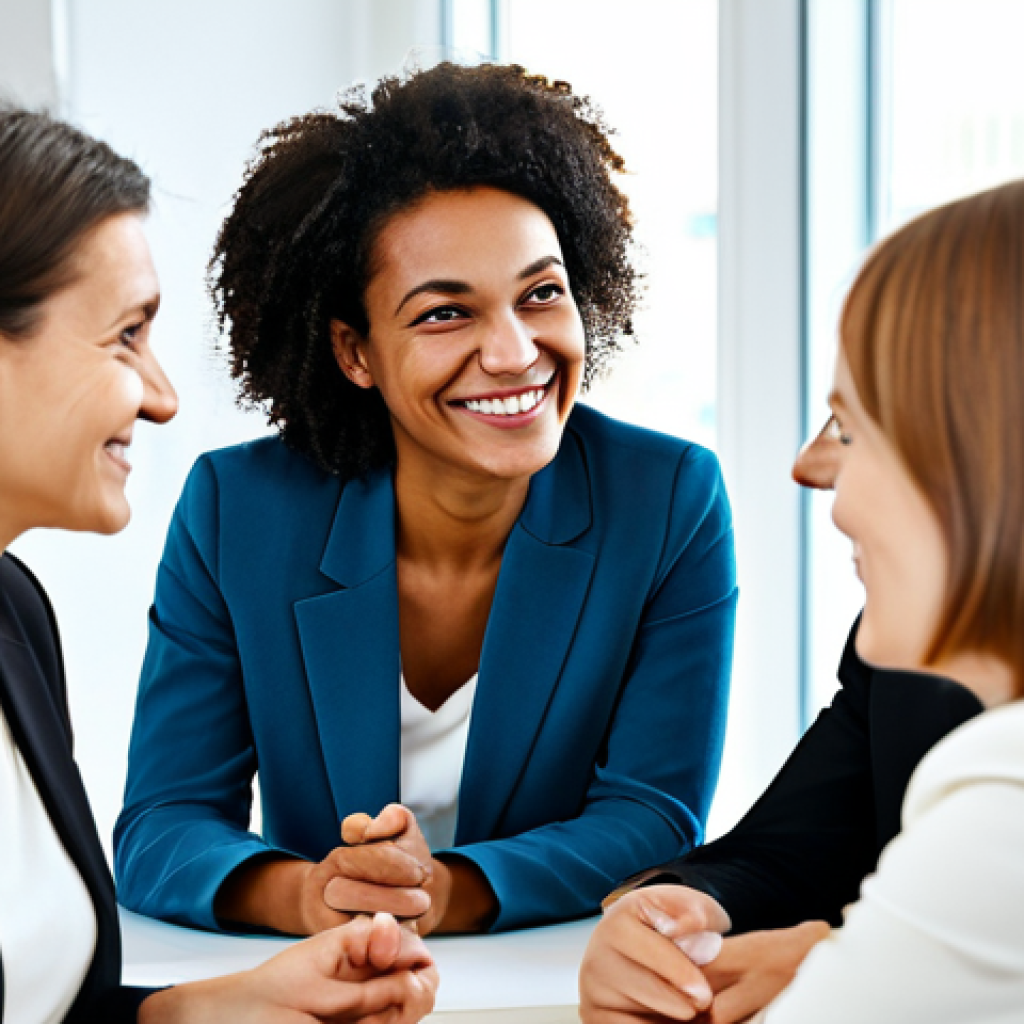 Business Meeting - Empathy and Understanding**

"A diverse group of colleagues in a brightly lit, modern office in Berlin, engaged in a productive meeting. One woman is actively listening, leaning forward with a warm smile and direct eye contact, showing empathy. Everyone is fully clothed in appropriate business attire. Safe for work, family-friendly, professional setting, perfect anatomy, correct proportions, well-formed hands, natural pose. High-quality, professional photography, appropriate content."

**