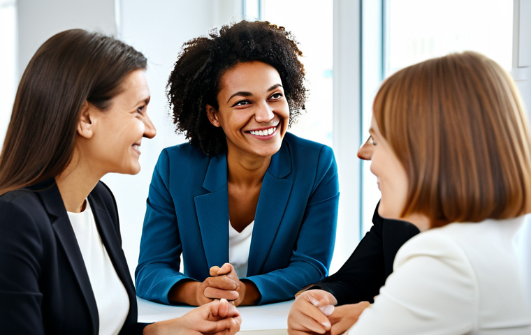 Business Meeting - Empathy and Understanding**
"A diverse group of colleagues in a brightly lit, modern office in Berlin, engaged in a productive meeting. One woman is actively listening, leaning forward with a warm smile and direct eye contact, showing empathy. Everyone is fully clothed in appropriate business attire. Safe for work, family-friendly, professional setting, perfect anatomy, correct proportions, well-formed hands, natural pose. High-quality, professional photography, appropriate content."
**