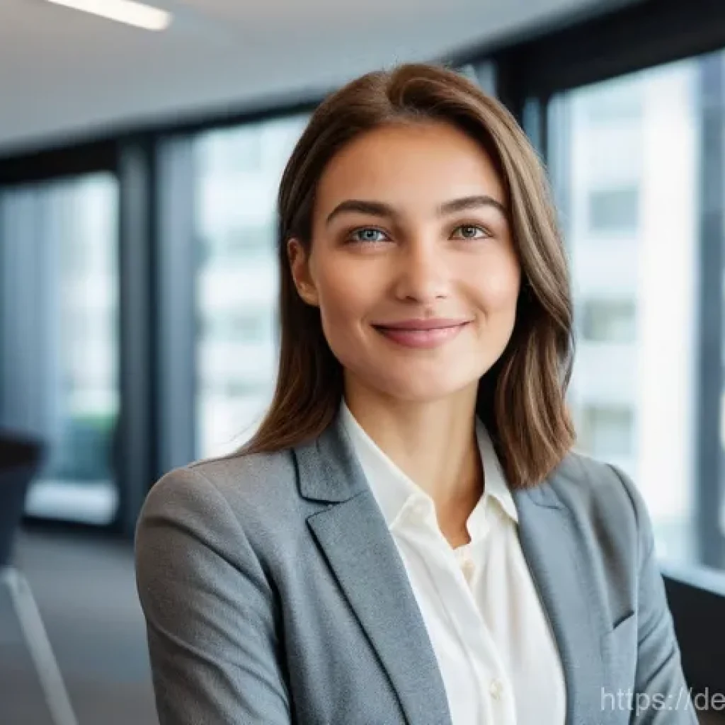 비언어적 커뮤니케이션에서의 피드백 기술 - **Prompt:** A young, confident woman in her late 20s stands in a brightly lit, modern office confere...