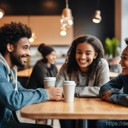 Home 29 비언어적 커뮤니케이션에서의 피드백 기술 - **Prompt:** A group of diverse young adults (approximately 16-18 years old), casually dressed in mod...