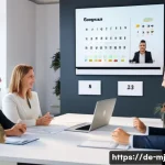 Home 15 비언어적 커뮤니케이션의 변화 추세 - A modern virtual meeting scene featuring diverse professionals from Germany communicating through cu...