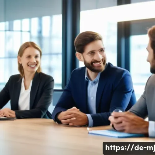 Home 13 비언어적 신호의 강력한 힘 이해하기 - A professional office meeting scene in a modern German workspace, showing diverse colleagues engaged...