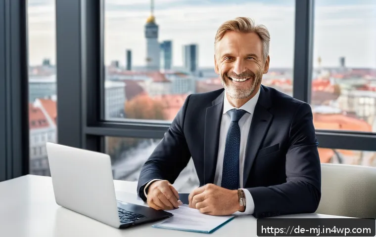 자신의 비언어적 신호 인식하기 - A professional business setting showing a confident middle-aged German man in a modern office enviro...