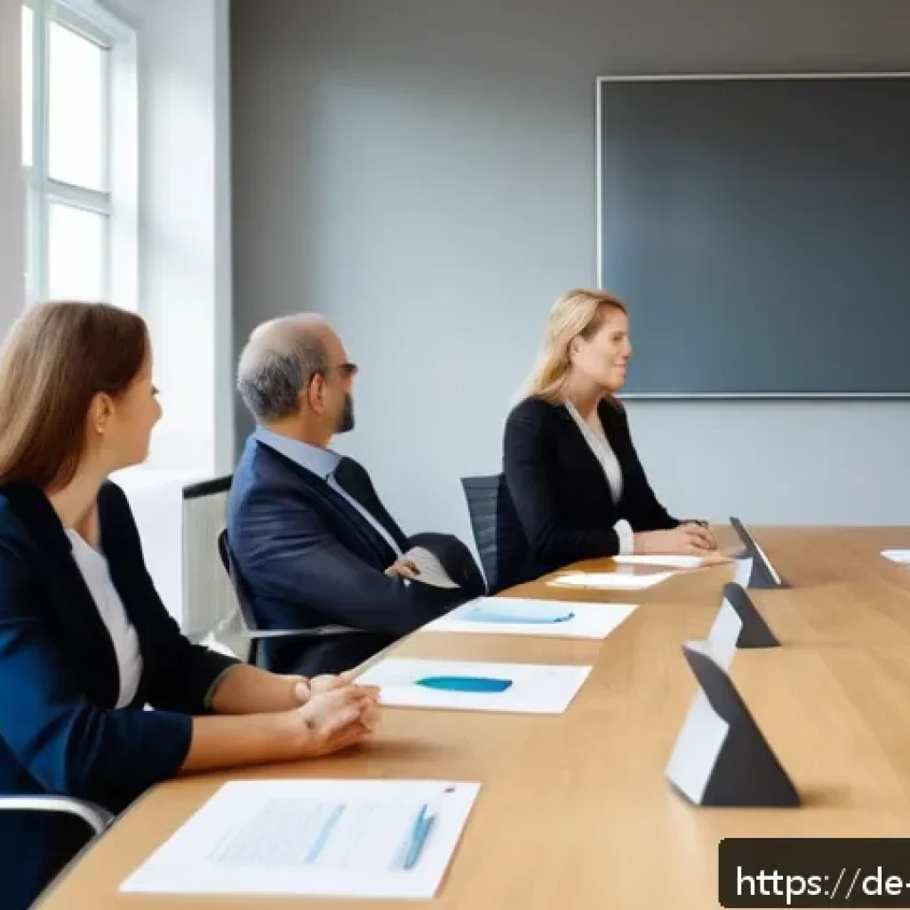 비언어적 커뮤니케이션을 통한 관계 형성 - A professional office meeting scene featuring a diverse group of German businesspeople sitting aroun...