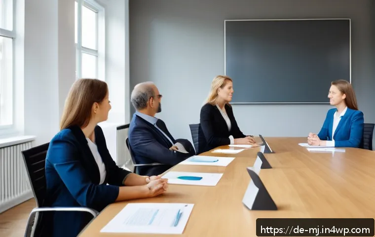 비언어적 커뮤니케이션을 통한 관계 형성 - A professional office meeting scene featuring a diverse group of German businesspeople sitting aroun...