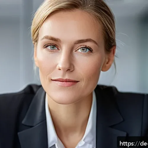 Home 17 눈 맞춤의 효과와 의미 - A close-up portrait of a professional German businesswoman in a modern office setting, maintaining c...