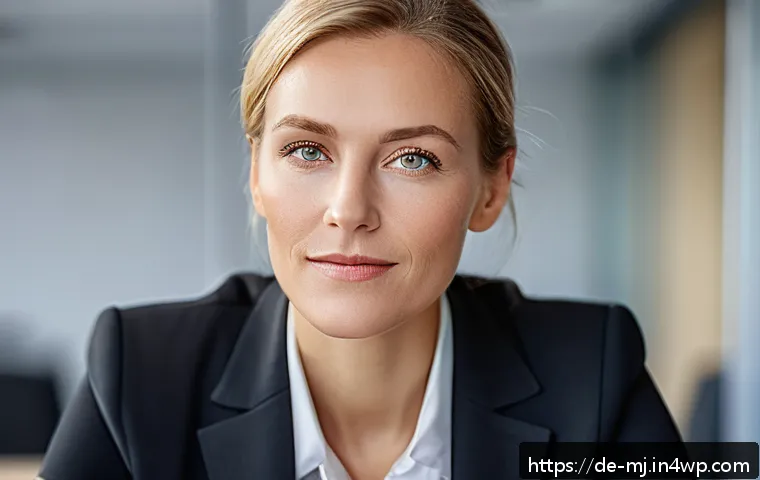 눈 맞춤의 효과와 의미 - A close-up portrait of a professional German businesswoman in a modern office setting, maintaining c...